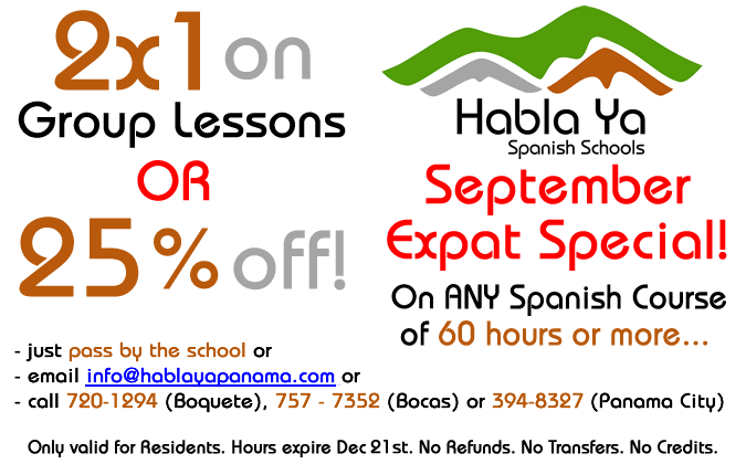 2x1 and 20% off for Panama Residents at Habla Ya August and September 2018